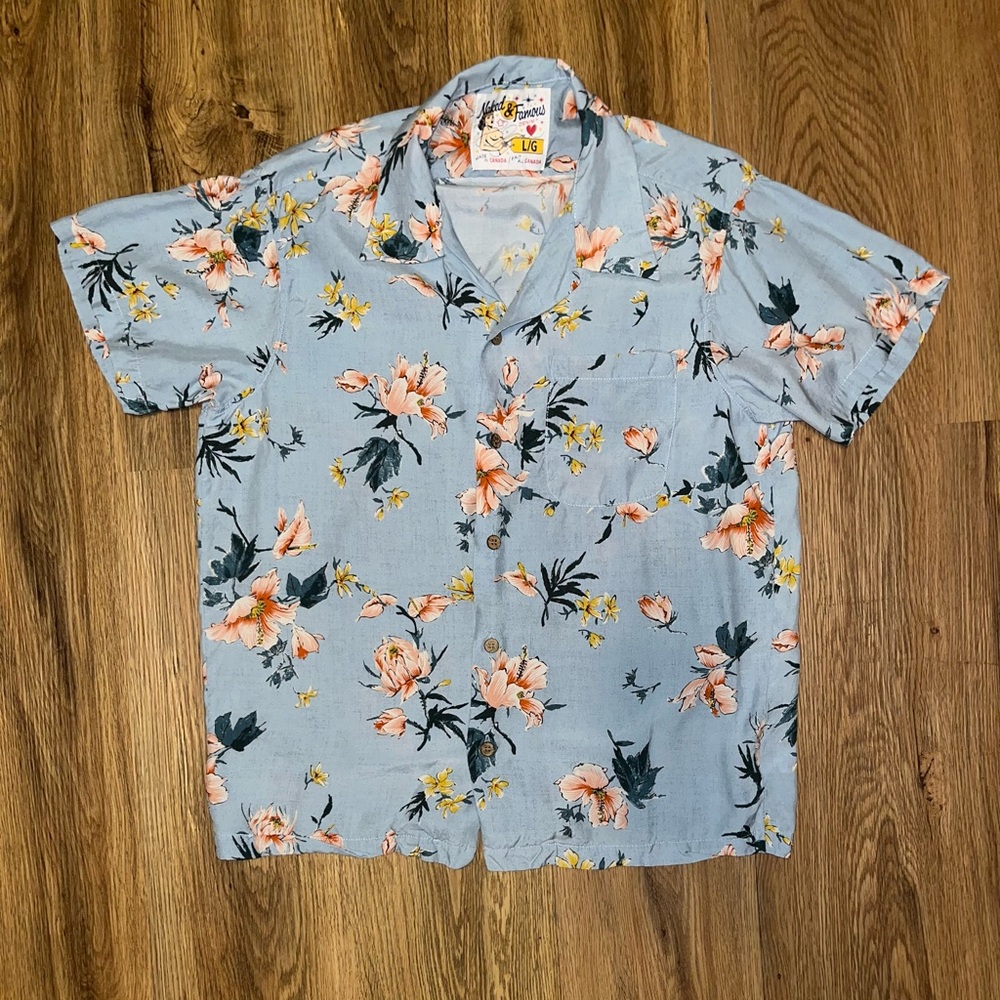 Naked & Famous Aloha Shirt - Silly Flowers Floral Hawaiian Shirt Men Size Large
